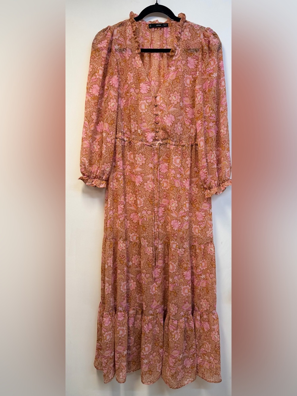 Mango Pink Floral Tiered Maxi Dress SIZE 4 - Picture 3 of 12